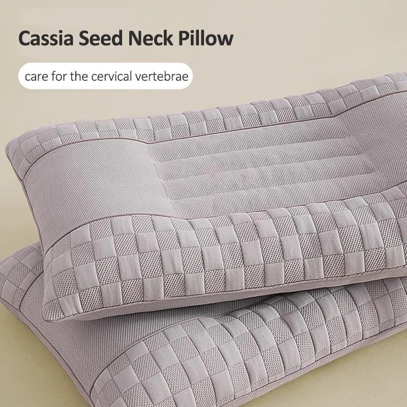 Cotton Cassia Seed Pillow 1 Piece Traction Neck Pillow Neck Pillows for Sleeping Bed Pillows Designed for Back and Side Sleepers