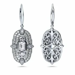 Silver Cubic Zirconia CZ Art Deco-Style Drop Dangle Earrings Jewelry