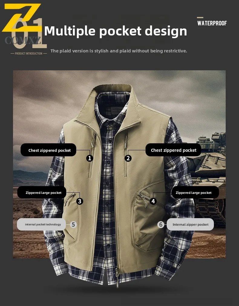 سترة صيد متعددة الوظائف للرجال، ملابس عمل تكتيكية بدون أكمام مع العديد من نظام الجيب لملابس الشارع الرياضية الخارجية #2