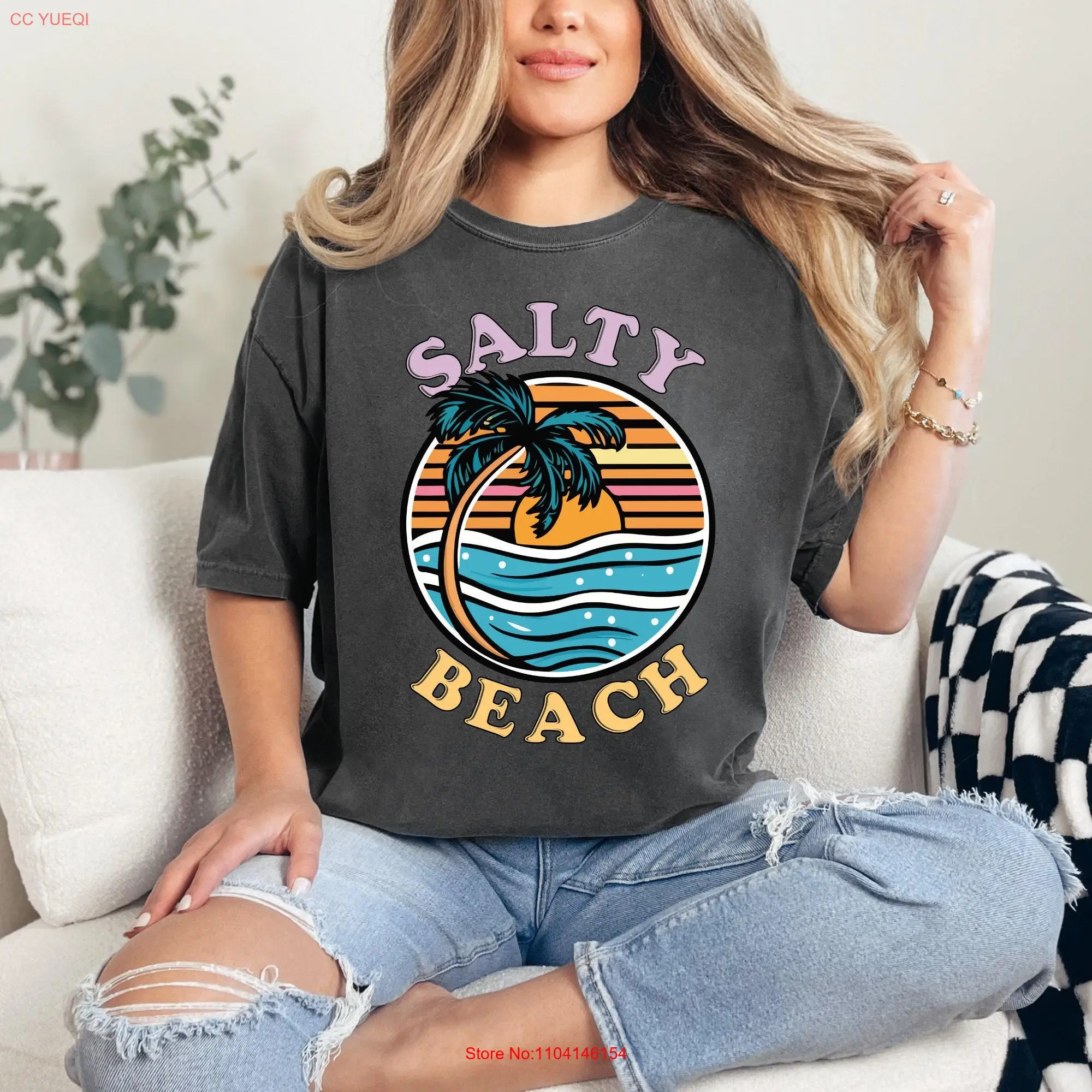 Comfort Colors Salty Beach T Shirt Summer Party Vibes For Women Palm long or short sleeves