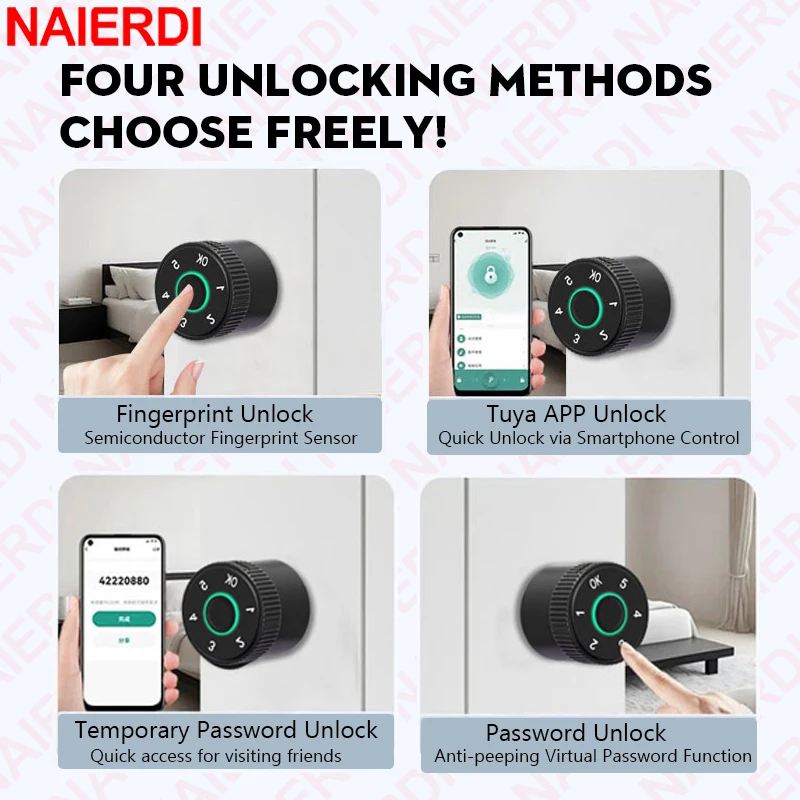 NAIERDI Smart Electronic Lock Cylinder Tuya App Fingerprint Password Unlock Upgrade for Mechanical Door Locks Security Home