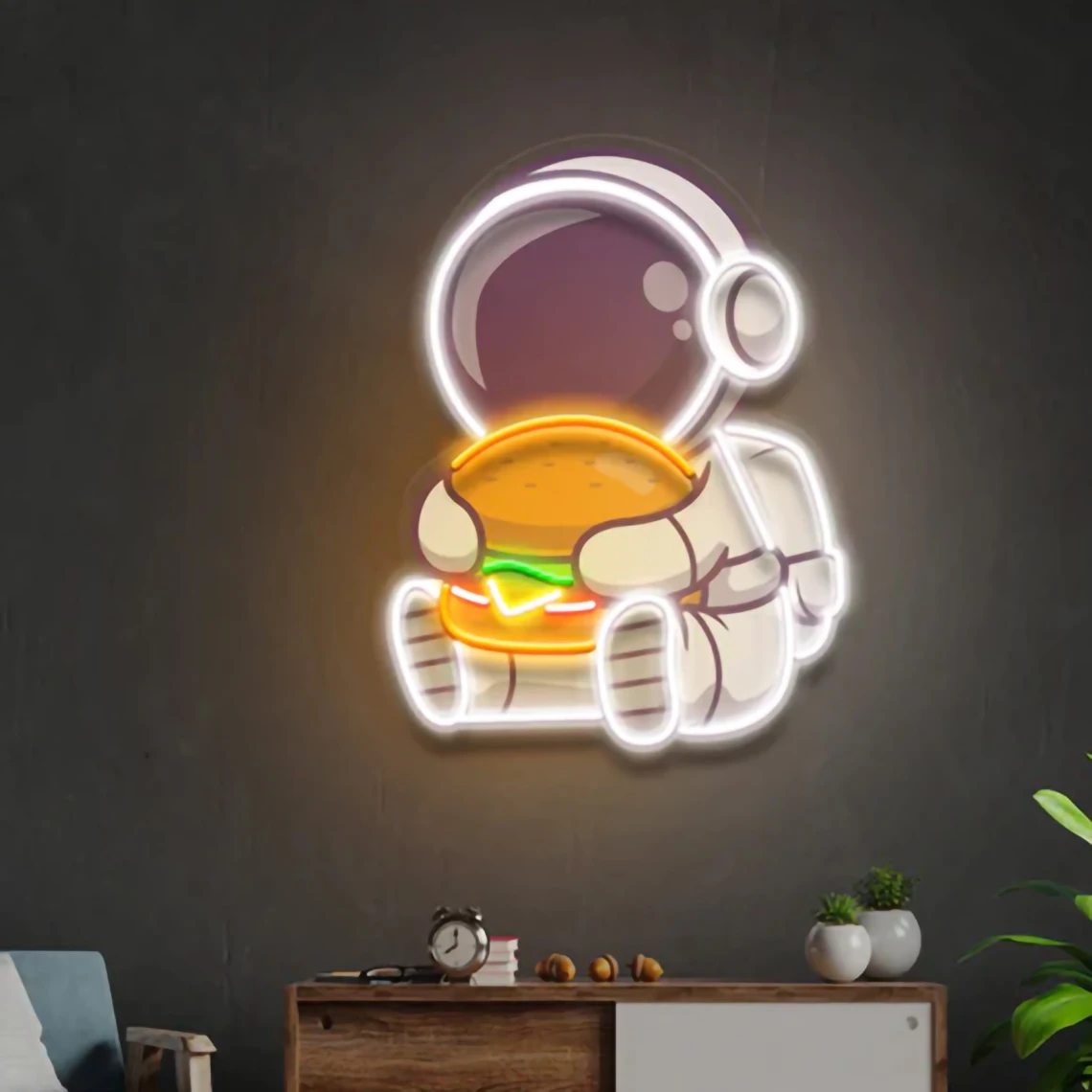 

Astronaut Neon Sign Astronaut Buger UV Print Pop Artwork Neon Fast Food Bar Kitchen Bakery Restaurant Decor Home Wall Decor Gift