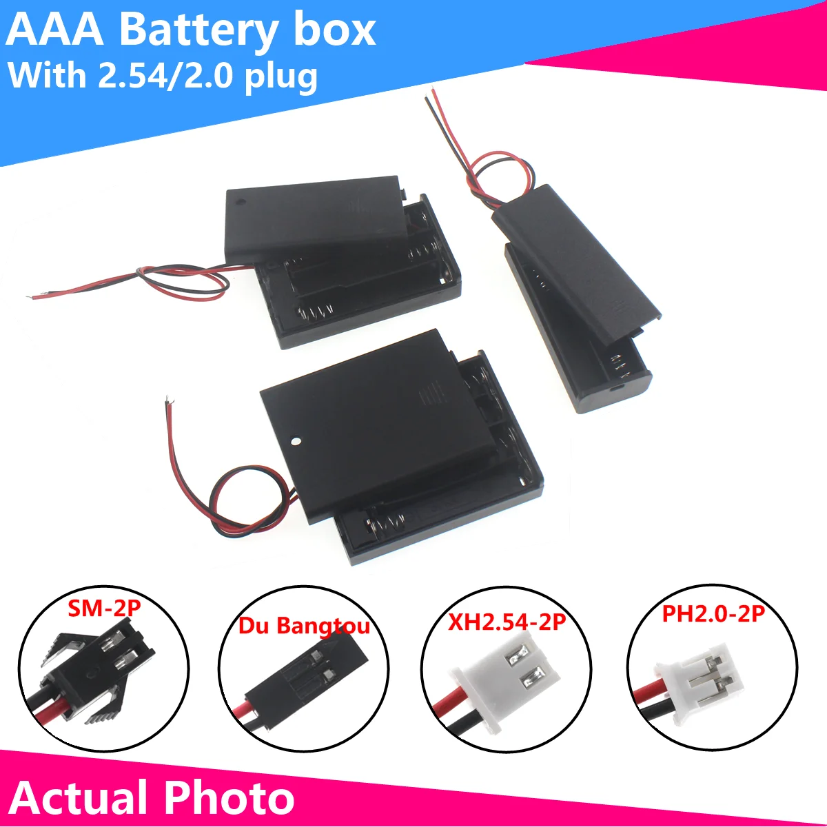 AAA Battery Box Case Holder com fios, ABS Plastic Battery Box, Conexão de solda, 1-4Pcs AAA Baterias, 1-4Pcs