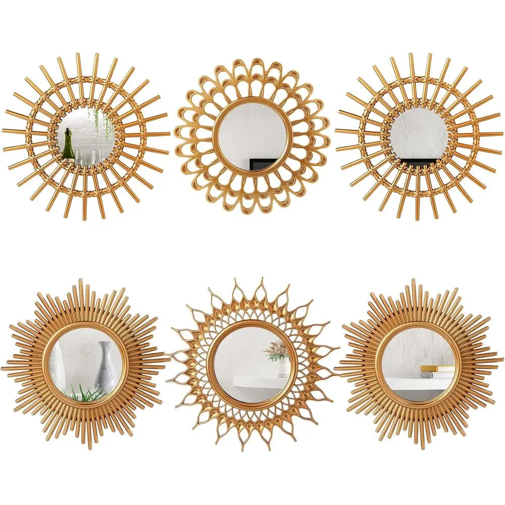 

6 Pcs Sunburst Mirror or Wall Decor, Small Circle Sun Decorative Mirror Hanging or Art Entryway Home Decor Bathroom Bedroom Livi