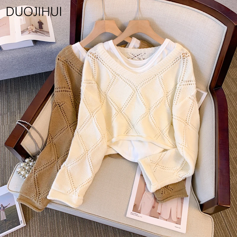 DUOJIHUI due pezzi classico o-collo lavorato a maglia pullover femminili autunno Basic manica lunga incantesimo colore moda semplice pullover donna