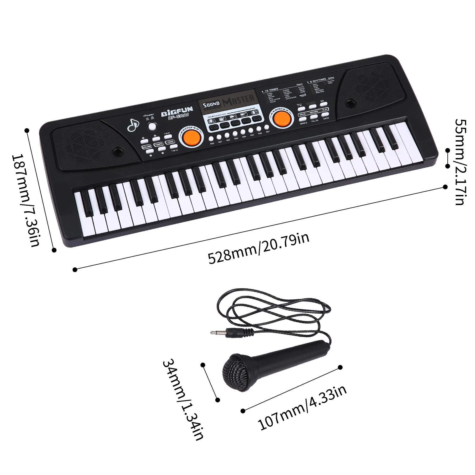 BIGFUN 37 Keys/49 Keys USB Electronic Organ Keyboard Piano Digital Music Electronic Keyboard with Microphone Black