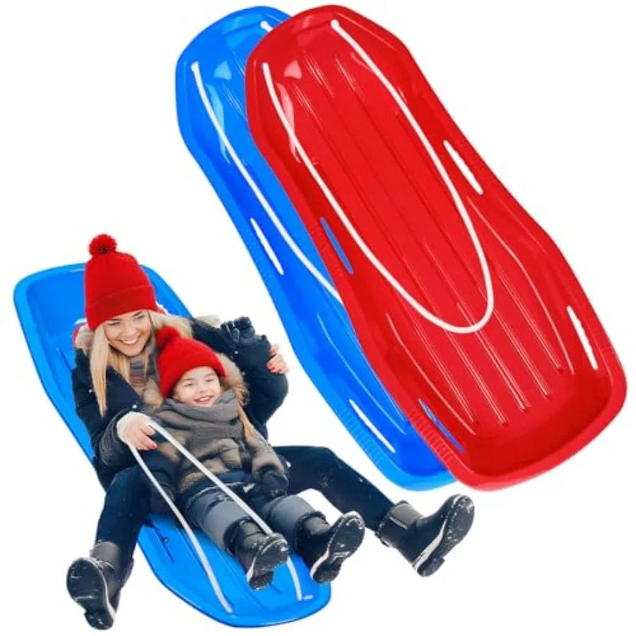 

Large Sturdy Snow Sleds for Both and Adults48" Lightwght and Fast Speed Toboggan Sled with Pull Rope and Handles Plastic Cold-R