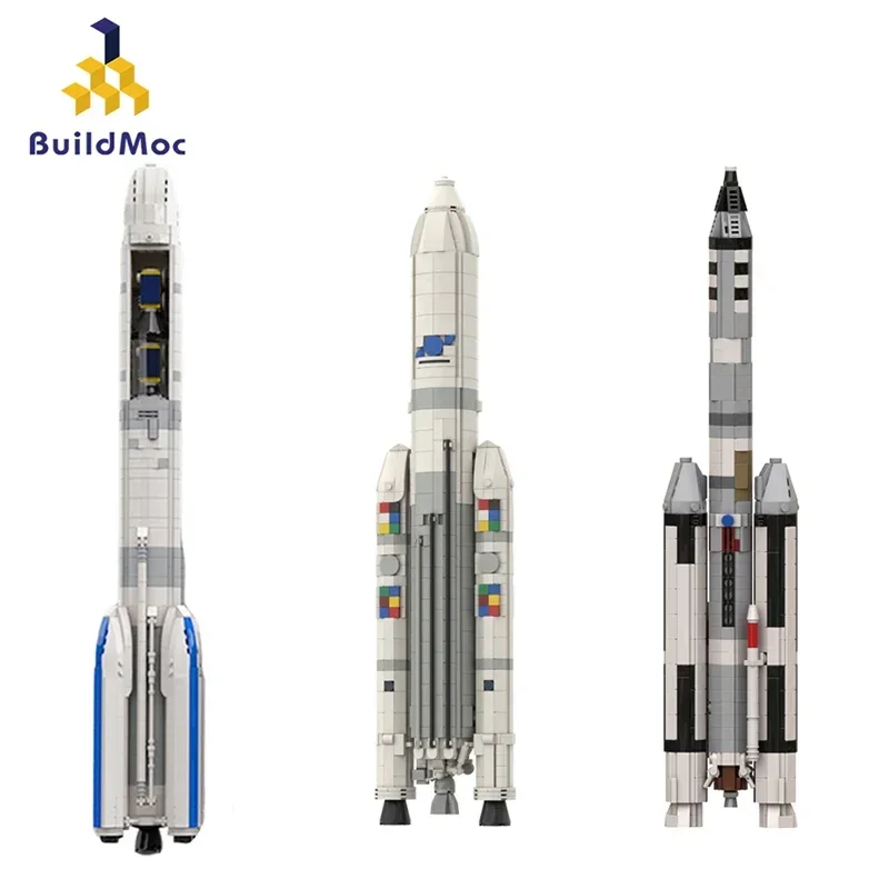 BuildMoc 1:110 Saturn V Scale ESA Arianespace Arianeal Five 5 And Six 6 Rocket Building Blocks Kit Space Satellite Vehicle Toys