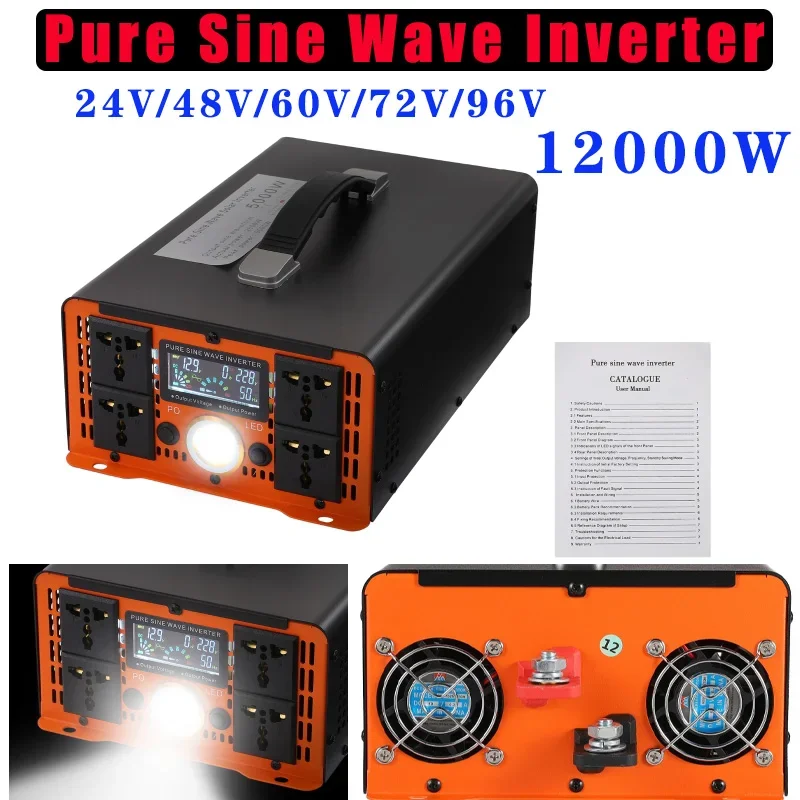 

Инвертор мощности 12000 Вт + кабель, адаптер преобразователя зарядного устройства, инвертор чистой синусоиды 24 В/48 В/60 В/72 В/96 В 110 В 60 Гц/220 В-204 В 50 Гц
