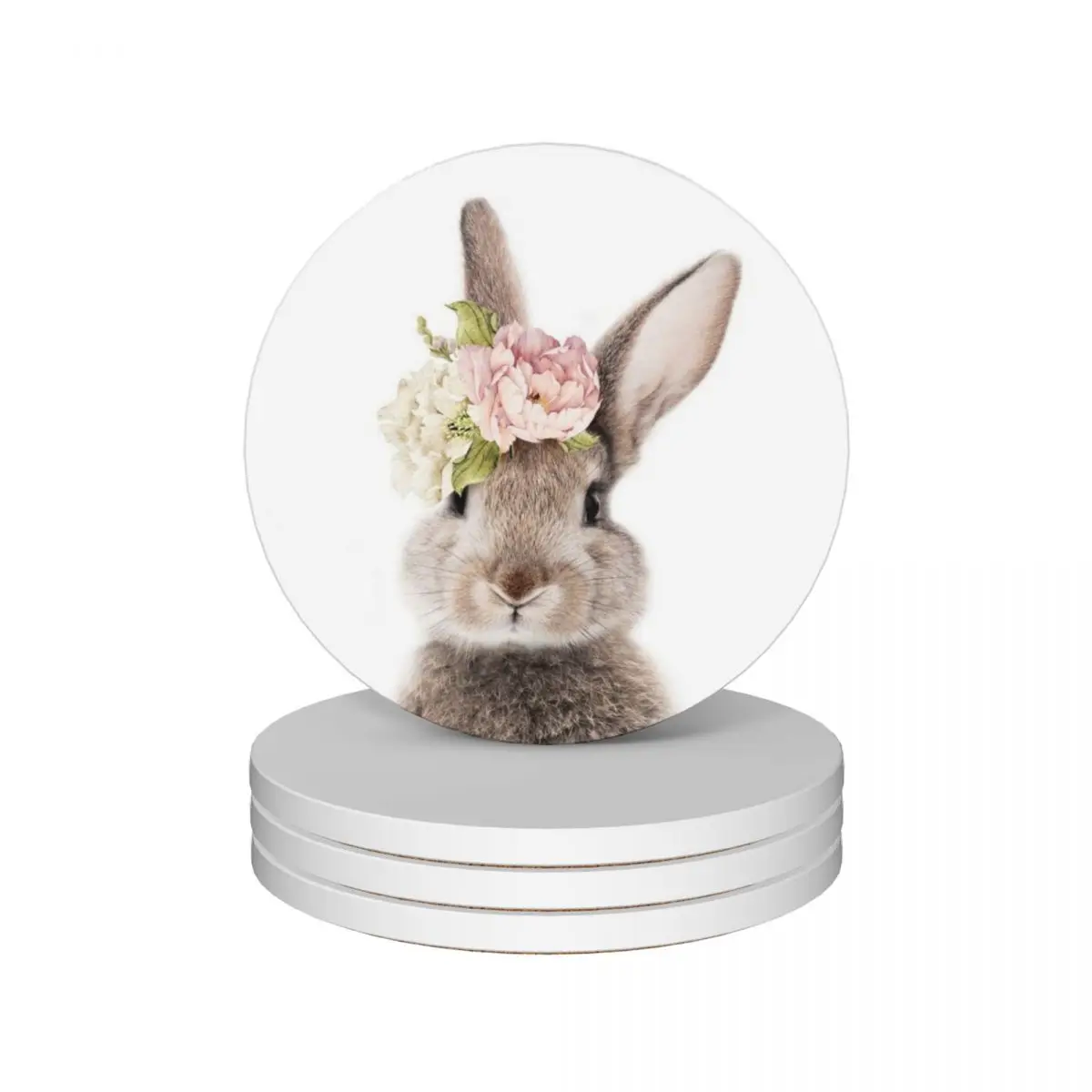 

Peek-a-boo Floral Bunny Ceramic Coasters (Set of 4) anti slip cute cup animal Coasters