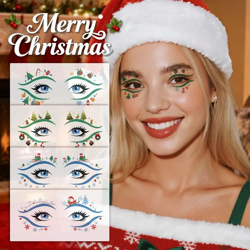 Christmas Eyes Cartoon Temporary Tattoo Stickers, Long-lasting and Waterproof, Party Makeup, Stage Looks, Date Night Beauty
