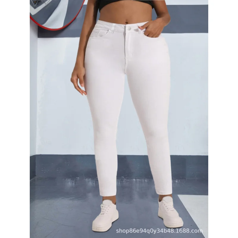 Cross-Border European and American plus Size White Denim Skinny Pants FatMMStretch pencil pantsTEMUAmazonSHEINForeign Trade