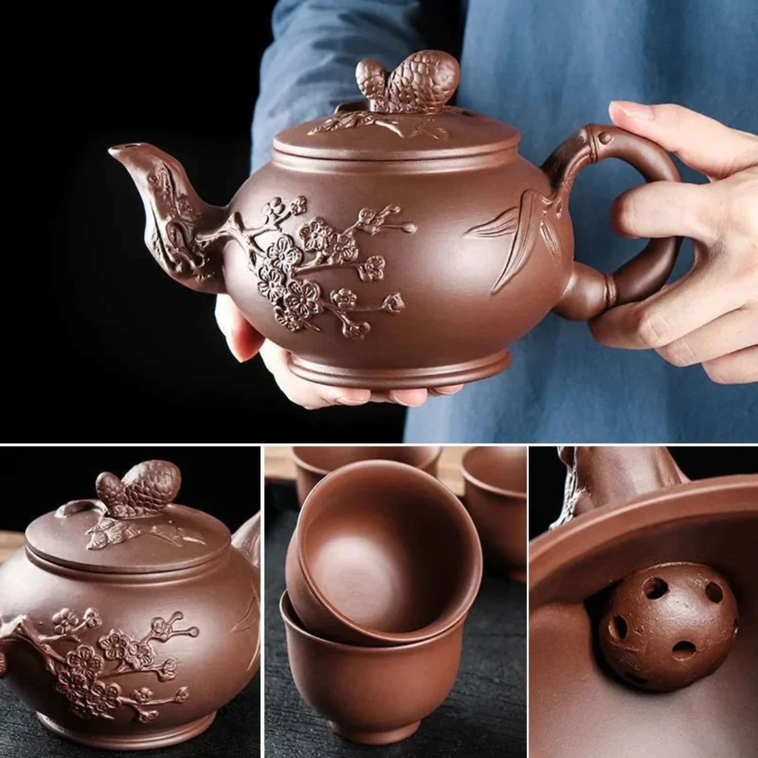 Yixing Zisha Ceramic Teapot Large Capacity Pure Handmade Plum Blossom Dragon Phoenix Teapot Household Large Kungfu Tea Set