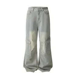 Men's Baggy Denim Trousers 2025 New Streetwear Wide Leg Loose Denim Pants Fashion Distressed Straight Pants