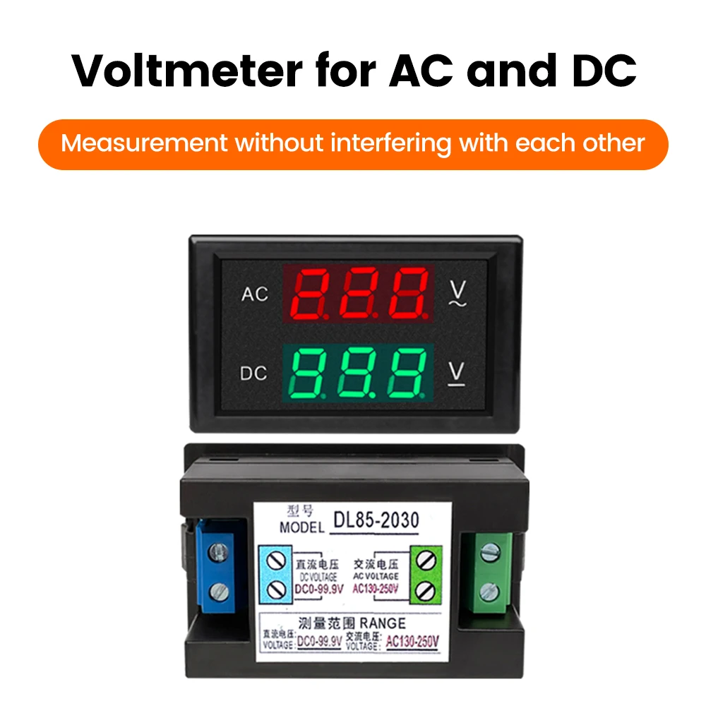 

DL85-2030 AC 80-150V AC 130-250V DC 0-99.9V DC 0-600V Digital Voltmeter Voltage Meter LED Display AC DC Dual Meter