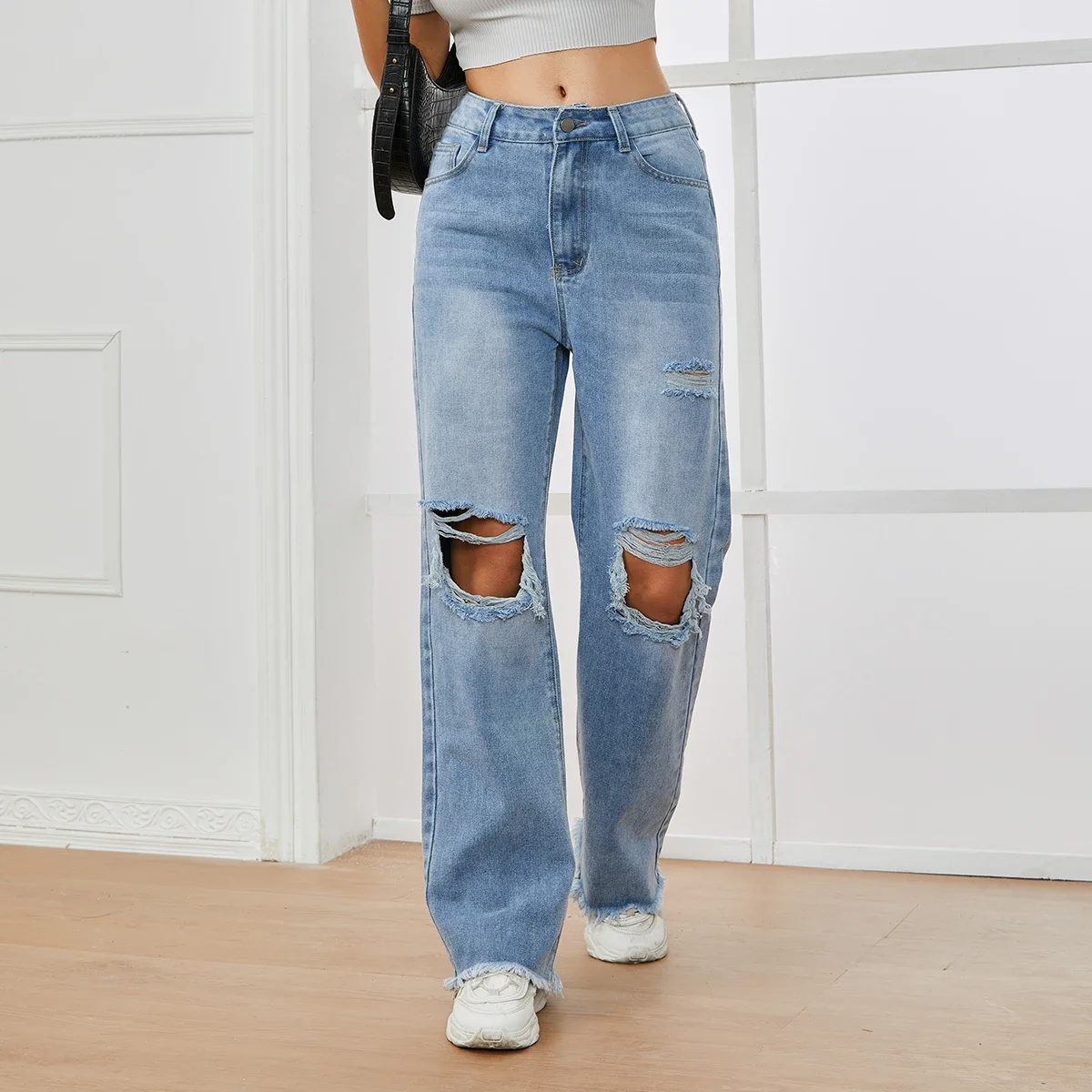 

CPSYMYM Ripped Jeans for Women Fashion Hole High Waisted Jeans Vintage Streetwear Loose Y2k Pants Full Length Women Jeans