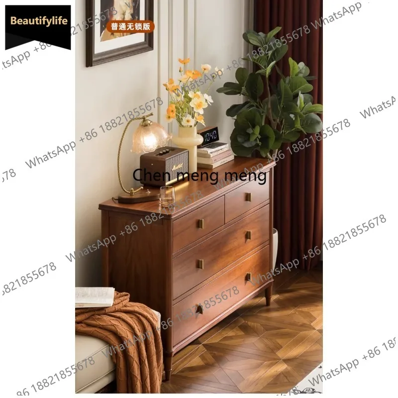 M183 Medieval four-chest cabinet solid wood bedroom drawer cabinet fingerprint lock log storage locker