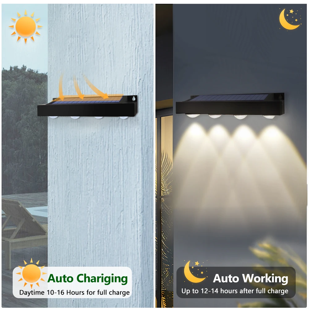 D9 Outdoor LED Solar Wall Sign Light Garden Landscape Light 4/6/8 LED Solar Lamp Outdoor Address Lights Waterproof Yard Street