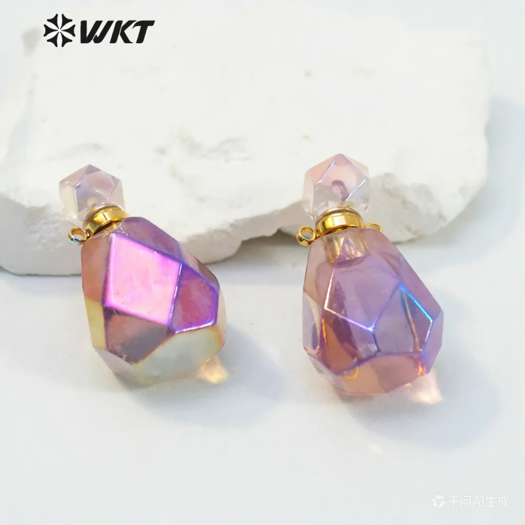 

WT-P1594 Оптовая продажа: Подвеска-флакон для духов из натурального граненого камня с двойными петлями, фиолетового цвета, для женского ожерелья, ручная работа