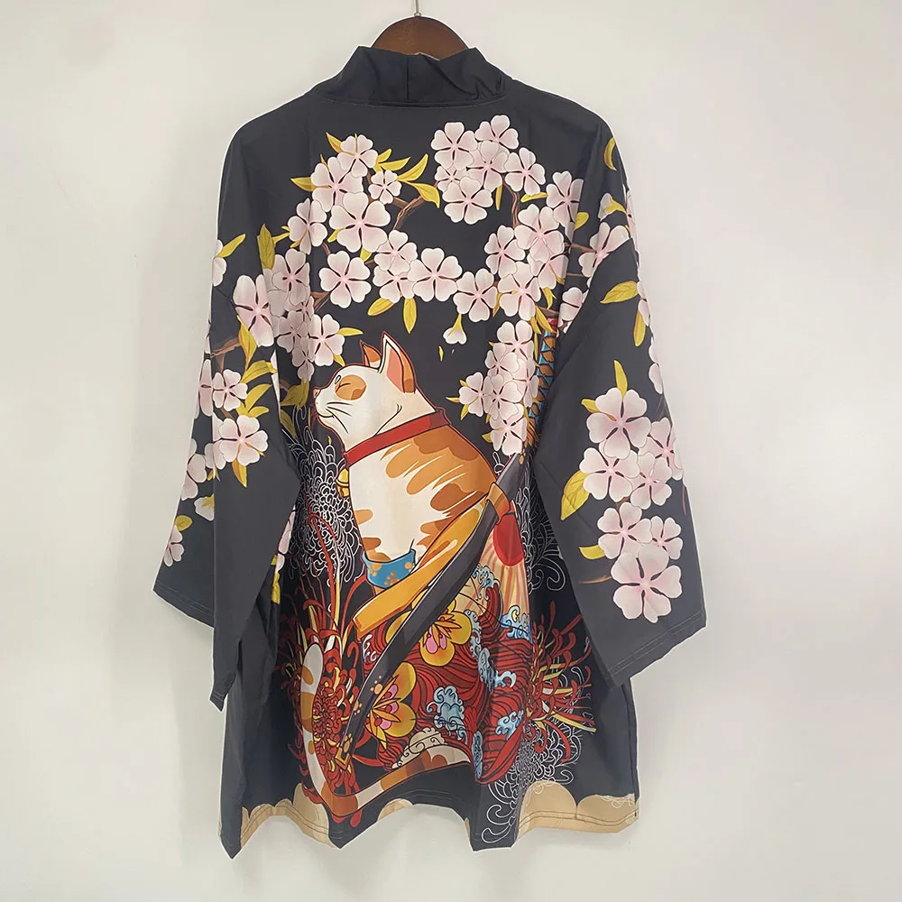 Japanese Cat Print Kimono Adult Yukata Samurai Kimonos Shirt Clothing Traditional Haori for Men Women Harajuku Cardigan