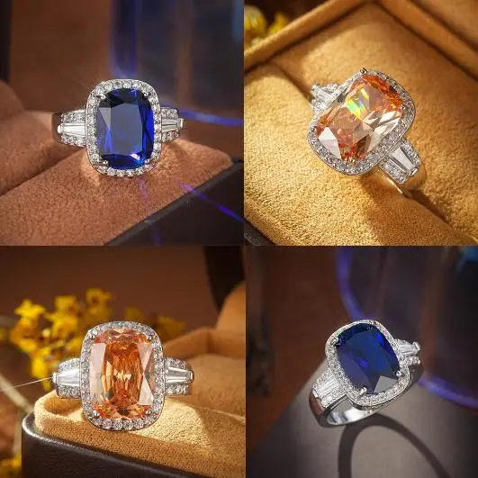 Luckyshine Square London Blue Topaz Morganite Gemstone Silver Rings for Holiday Gifts