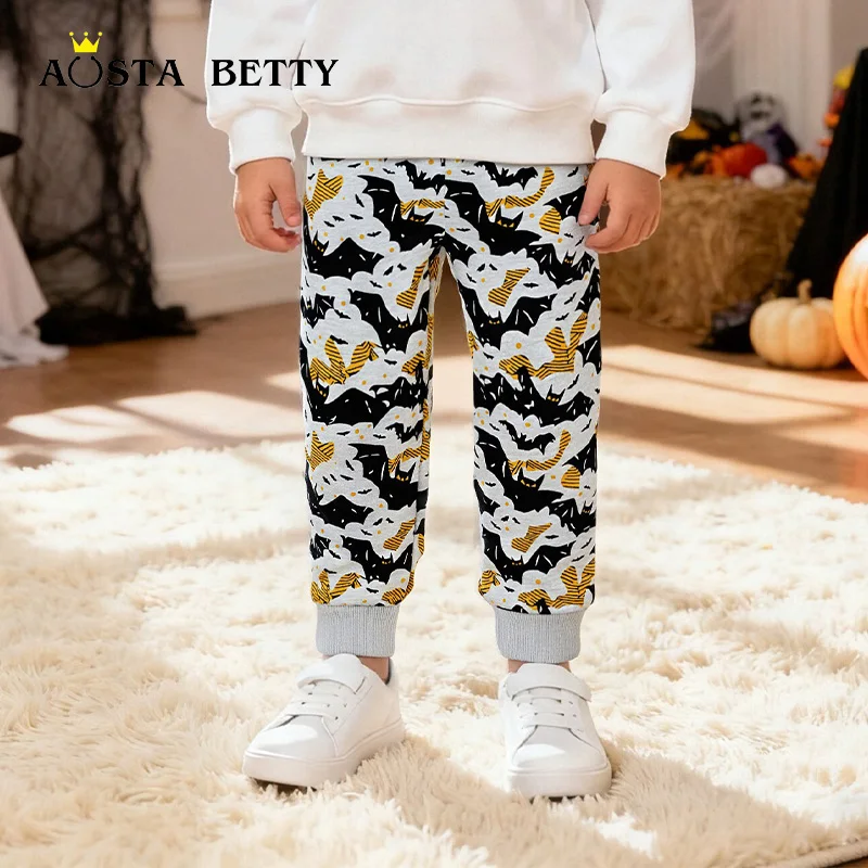 European and American style Halloween print boys' cuffed sweatpants autumn new children's knitted cotton casual pants