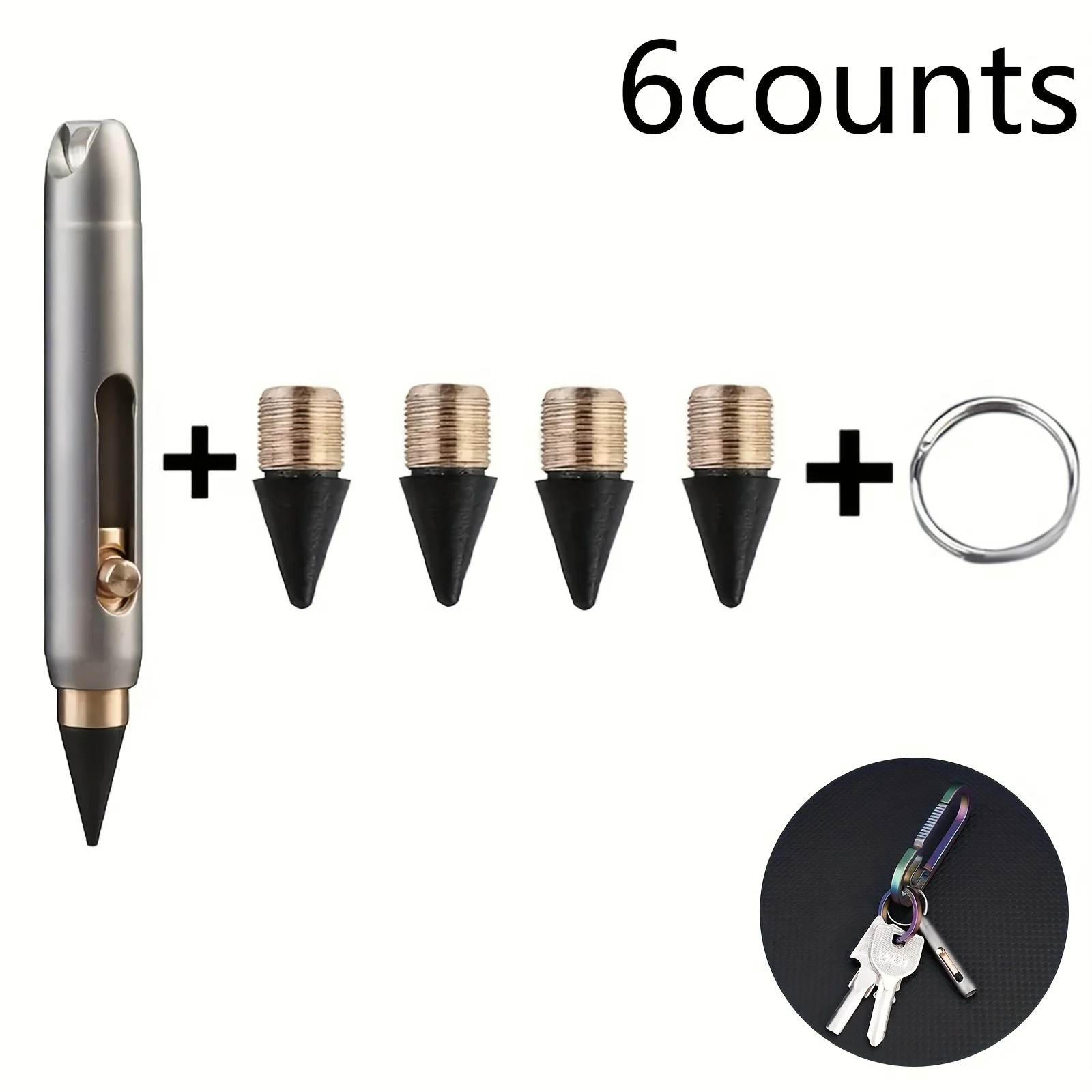 

Compact Titanium Alloy Mini Everlasting Pen with Sharpen-Free Erasable Pencil and Keychain - Pocket-Sized Emergency Writing Tool