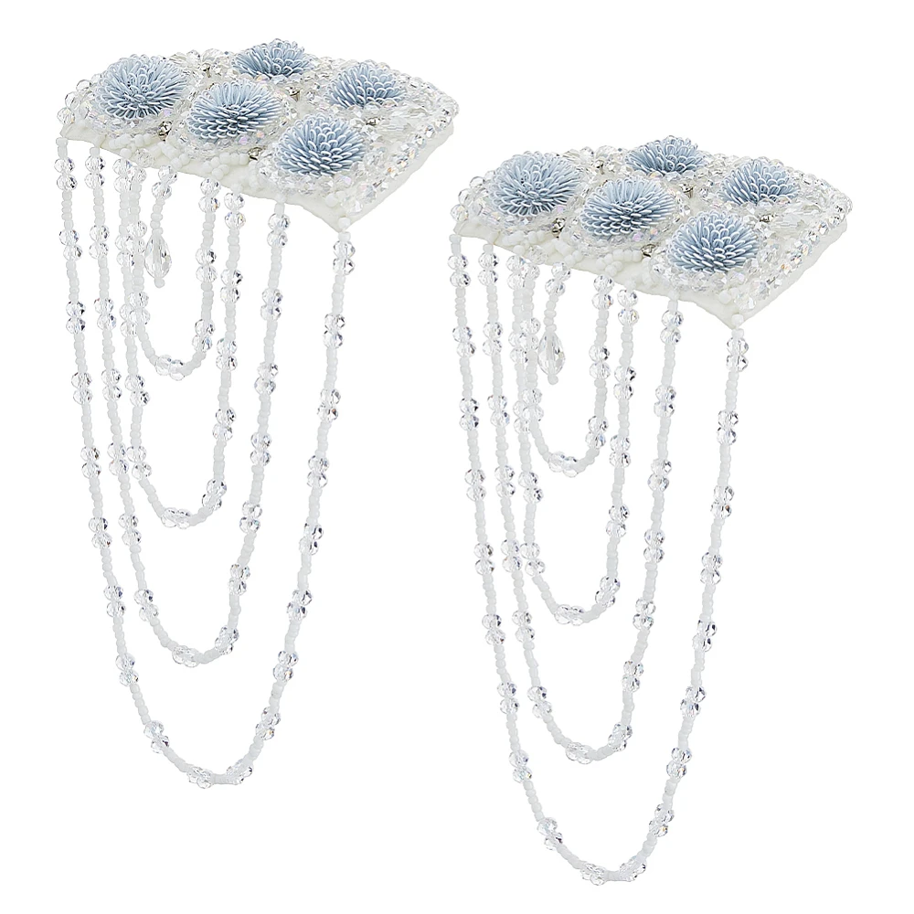 2PCS Tassel Shoulder White Beaded Epaulette Shoulders Beading Epaulettes Punk Epaulette Shoulder Brooch Pin Suit Epauletter