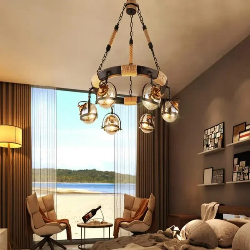 

Bar Hotel Vintage Magic beans round glass ball pendant lights lamp rope Living industrial LED droplight Loft DNA Suspension Lamp