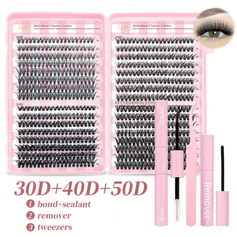 640 Clusters 60 Pcs False Eyelashes, 32 Rows Large-Capacity Hot-Melt Cluster Lashes with 30 Pcs Individual Lashes, Beginner Friendly At-Home DIY Eyelash Extension Kit, Eye Enlarging Lash for Daily Commute Date Music Festival