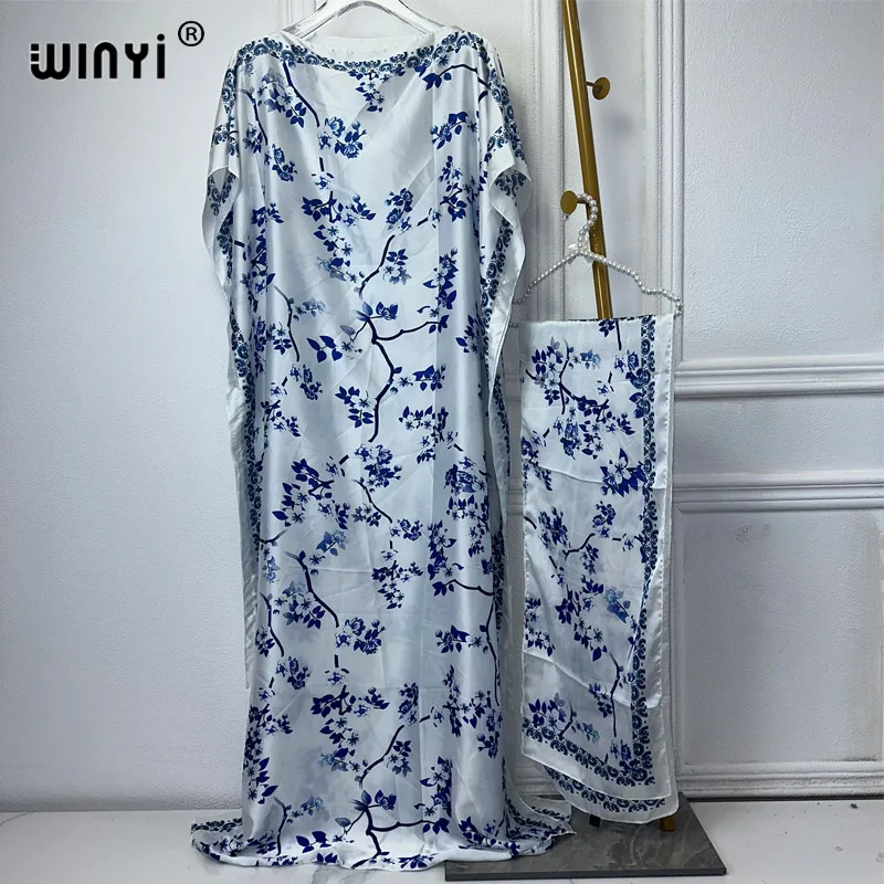 

WINYI muslim women clothing african dubai abaya Crew Neck Long Sleeve Kaftan Dress, Elegant Maxi Length Dress, Women's Clothing