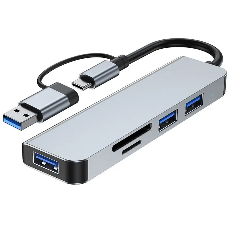 【A19R】5 Ports 2-In-1 USB 3.0 HUB Type-C Adapter USB3.0+USB2.0+SD+TF Multi-Port USB Splitter Expander for PC Computer