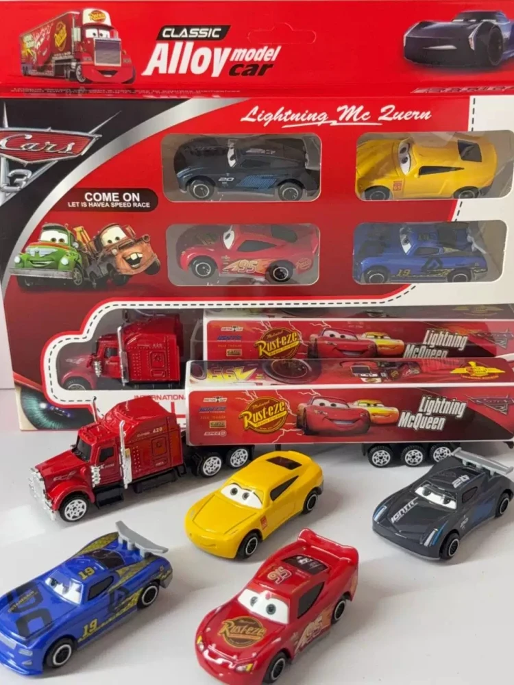 Gorąca Wyprzedaż Samochodów 3 Zestawy Modeli Samochodów z Stopu Metali w Pudełku Prezentowym Zygzak McQueen Transportery Wyścigowe Pojazdy Zabawki Kolekcjonerskie Prezent (4pcs Set) — Zdjęcie 2 z 2