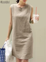 ZANZEA-vestido holgado sin mangas para mujer, minivestido de algodón para oficina, ropa de calle para fiesta, informal, 2023