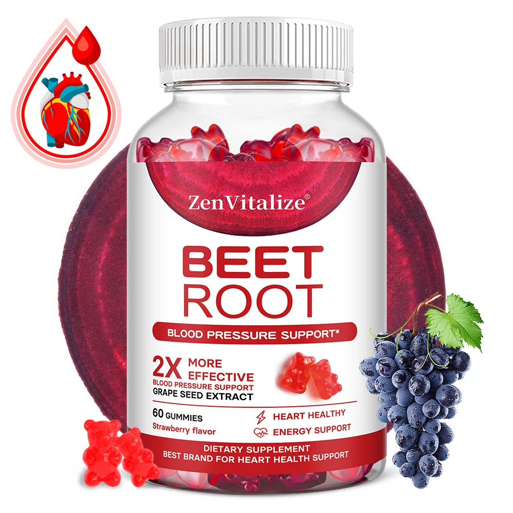 60PCS Grape Seed Beetroo Gummies, for Heart Support, Blood Pressure & Energy Support, Boost Immunity, Improve Skin Health