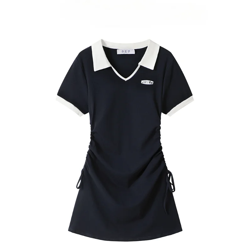 

Japanese college style temperament slim and thin Polo collar dress summer Spice Girl a word skirt