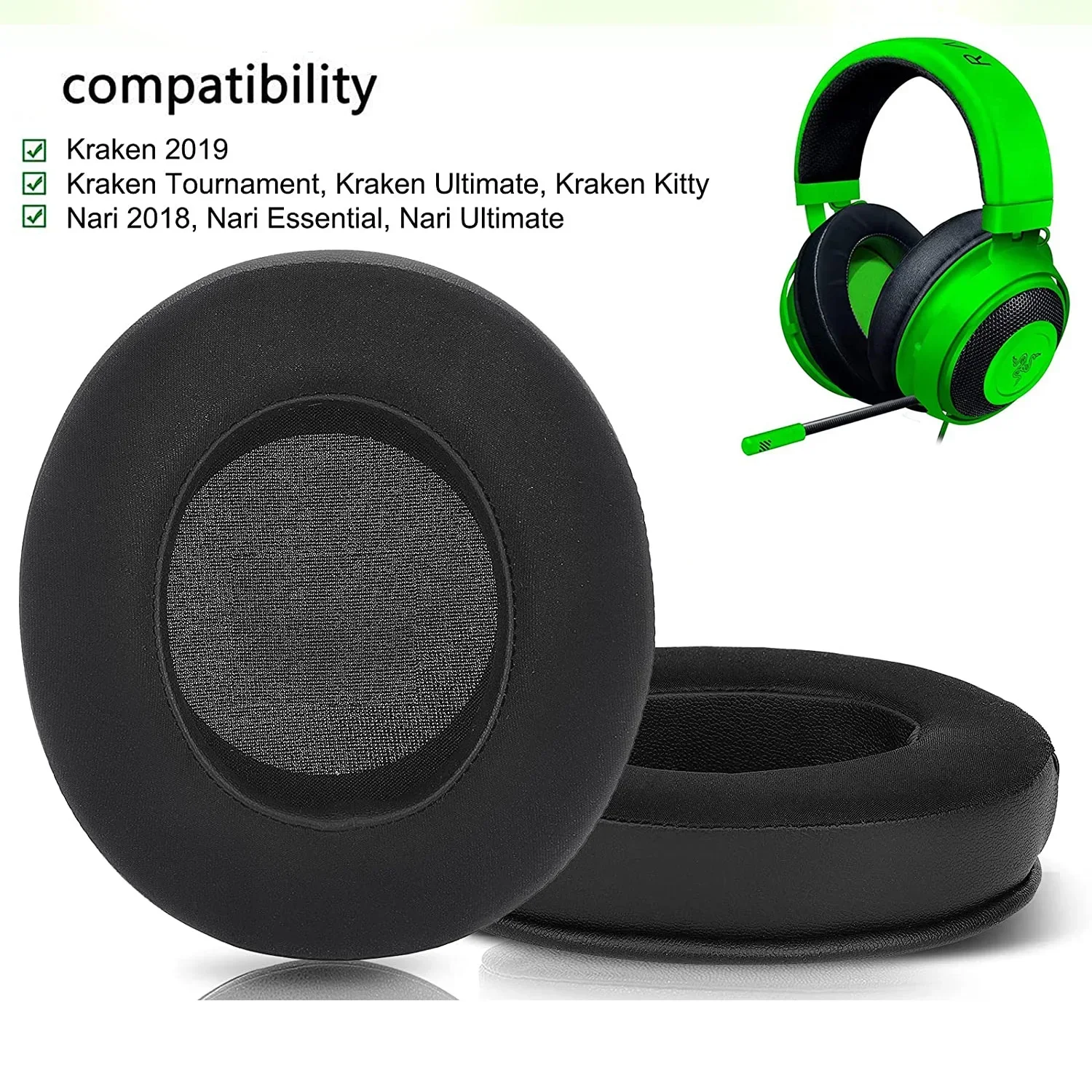 Cooling Gel Ear Pads for Razer Nari Ultimate, Nari Essential, Kraken Kitty, Kraken Tournament Edition Headphones Earpads