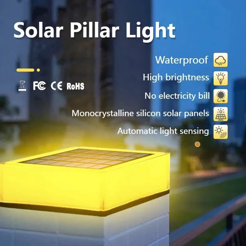 

Outdoor Waterproof Solar Post Light Villa Column Lamp Solar Light Fence Gate Pillar Head LED Lamp for House Gate Patio Garden