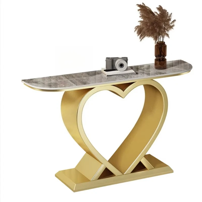 The luxurious metal entryway table base has a semicircular wall-against design, with a minimalist style suitable for placing