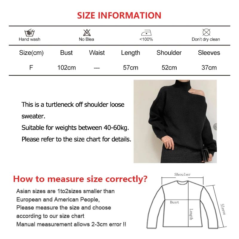 Women Turtleneck Off Shoulder Sweater Fall Causal Long Sleeve Pullovers Sexy Hollow Out Loose Sweater Winter Solid Warm Knit Top