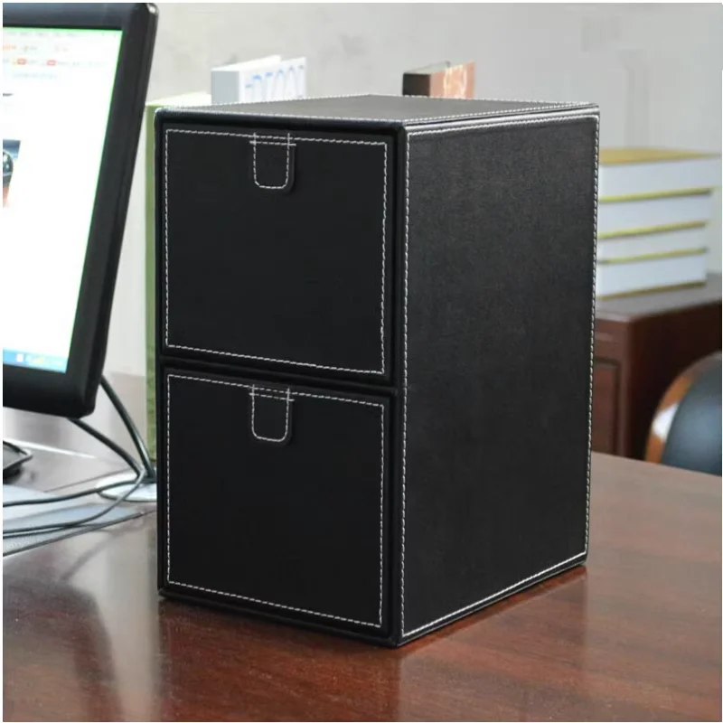 

Creative leather CD storage box, two-drawer DVD disc organizer, high-end desktop storage box