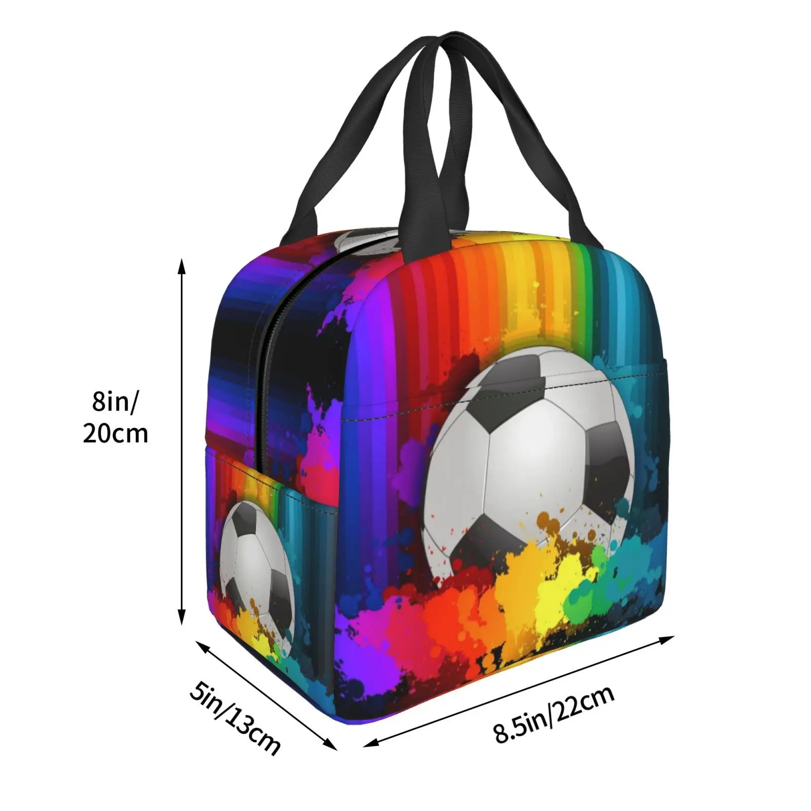 Soccer Soccer Ball Flames Thermal Insulated Lunch Bag Men Football Sport Portable Lunch Tote for School Travel Storage Food Box