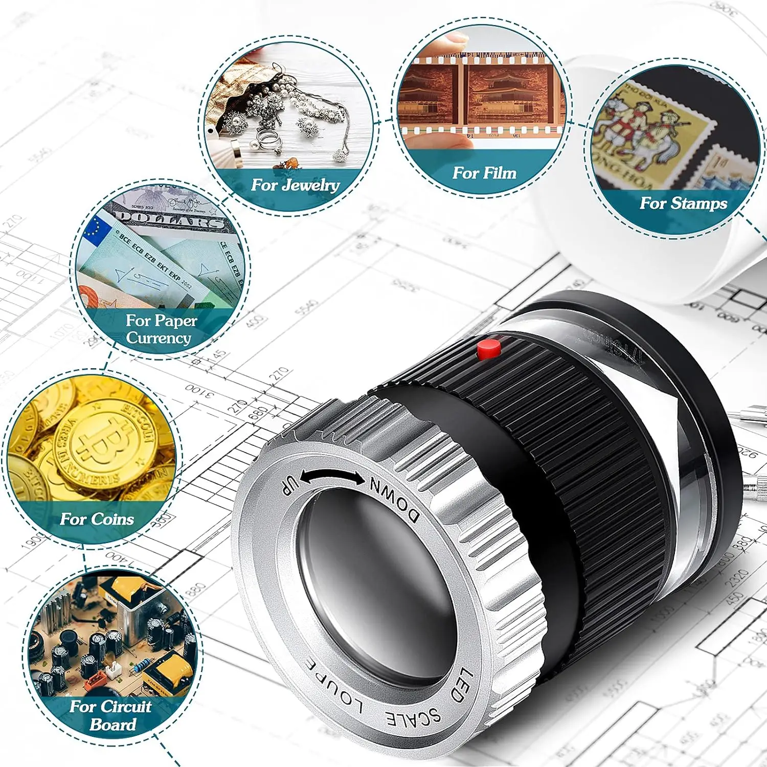 30X Loupe Magnifier,Adjustable Focal Length Magnifier Foldable Jewelry Magnifier Glass For Circuit Board Coins