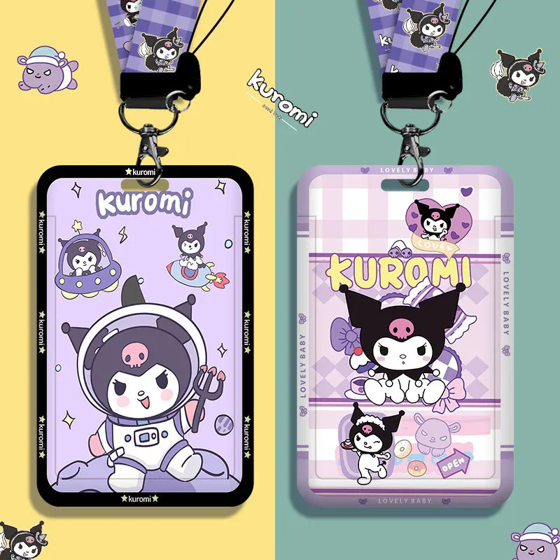 

Держатель для студенческой кампусной карты Sanrio Kuromi со шнурком, милый рабочий бейдж, нагрудный держатель для удостоверения личности, держатель для карточек метро, защитный чехол