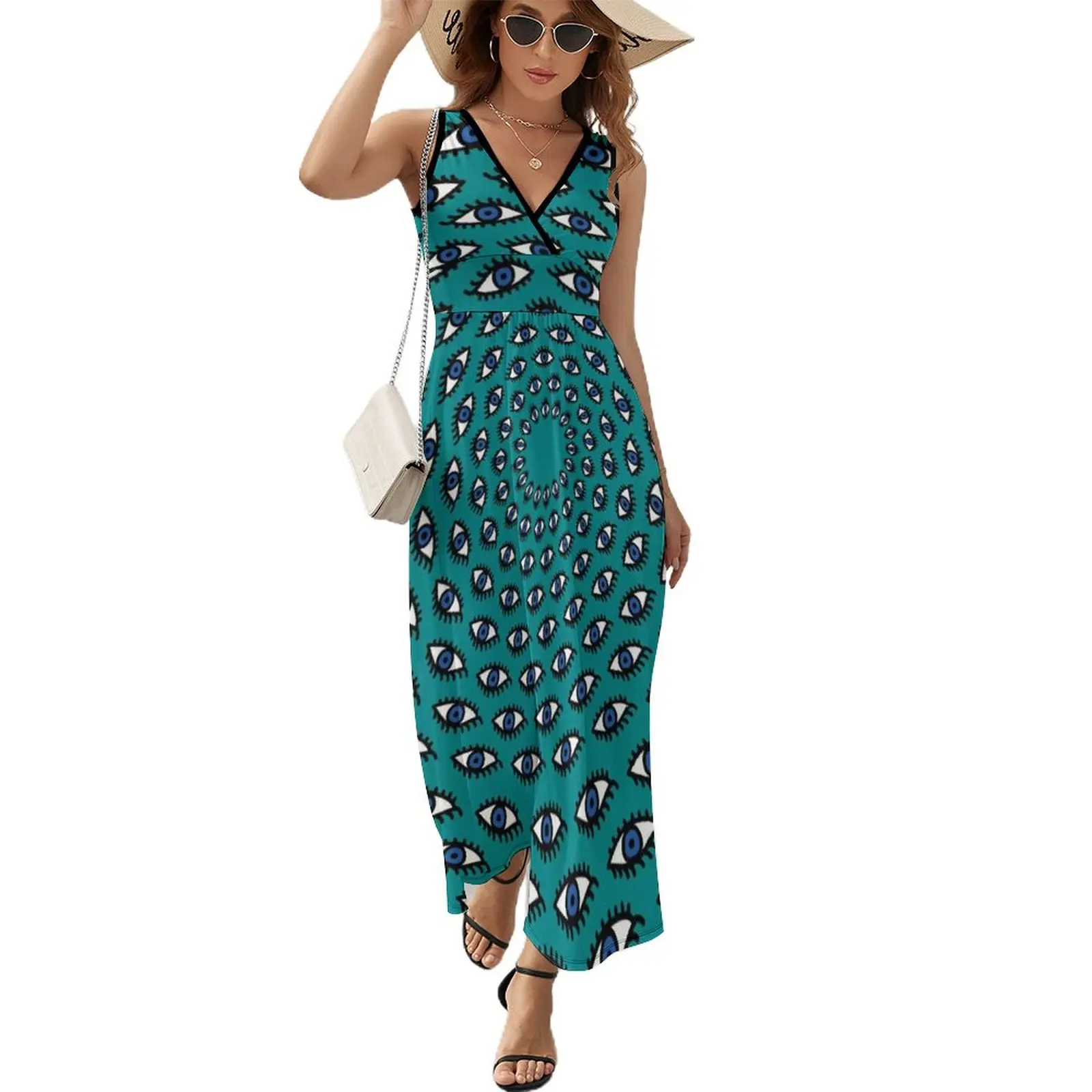 

Psychedelic Eyes Dress Elegant Maxi Dress Street Fashion Boho Beach Long Dresses High Waist Custom Big Size Vestidos