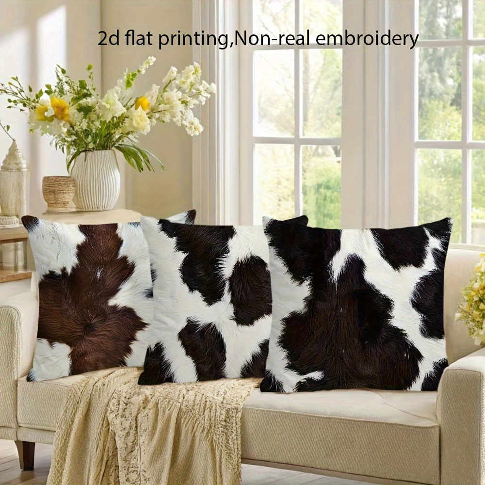 4Pcs Double‑Sided Vintage Faux‑Leather Effect Pillow Covers, 2D Flat Print Zipper Cushion Cases,Machine Washable for Living Room