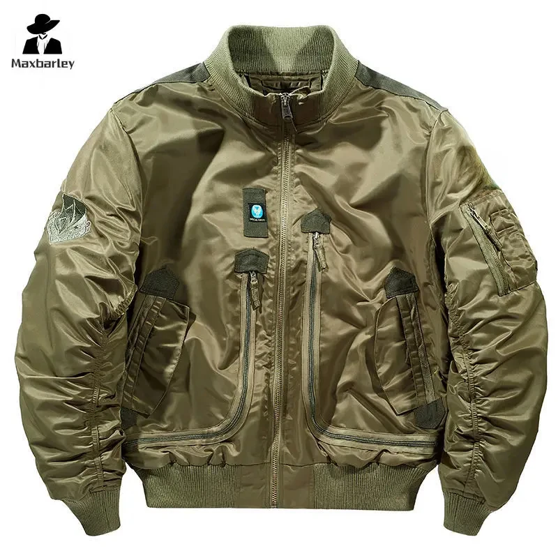 Trendy Flight Jacket Men 2025 Autumn Casual Multi-pocket Zipper Windproof Jackets High Quality Hiking Camping Baseball Suit Coat