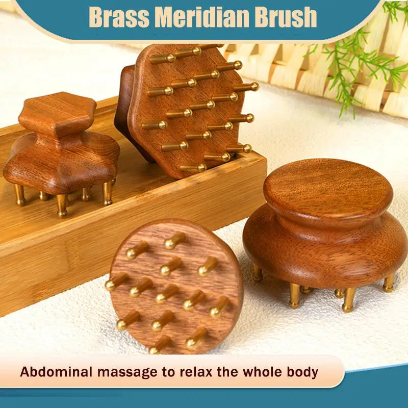 Sandalwood Tooth Solid Copper Meridian Brush Handle Scalp Massage Comb Anti-Fatigue Relaxatio Guasha Massage Tool