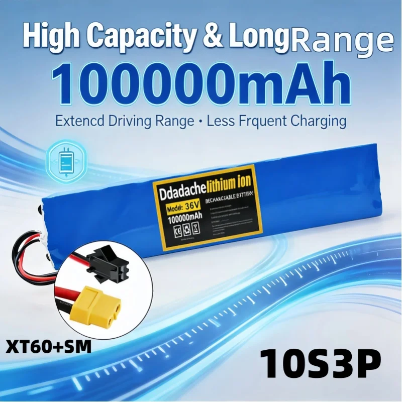 36V 100000mAh 10S3P Hochleistungs-18650-Lithium-Ionen-Akku, integrierte BMS-Schutzplatine, Ersatzakku für Elektroroller, kompatibel mit Xiaomi M365 M365 Pro, Ersatzteile für Roller