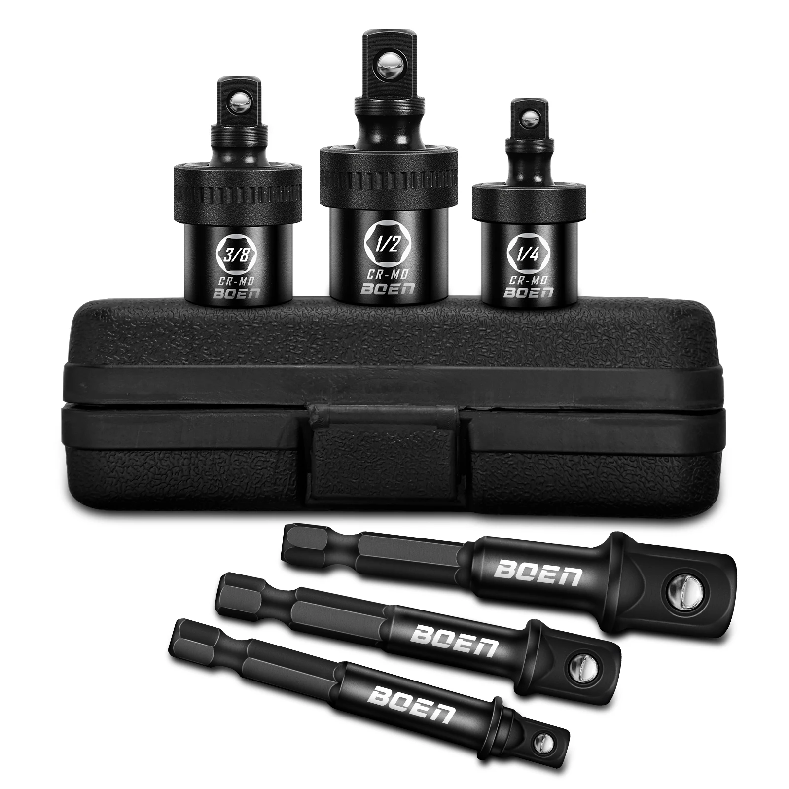

Набор универсальных ударных шаровых головок и адаптеров BOEN, 6 шт., привод 1/2/3/8/1/4 дюйма, Cr-Mo, с кейсом